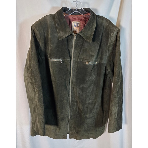 AE‎ Sport Co Vintage 80's Men's Suede Zip Up Jacket Olive Green Casual Outerwear